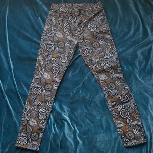 Loft floral tan and black print skinny jeans